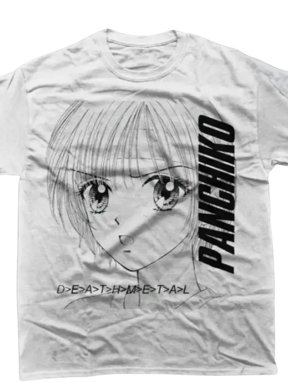 Pangchino White Graphic Tee — Anime Face Print